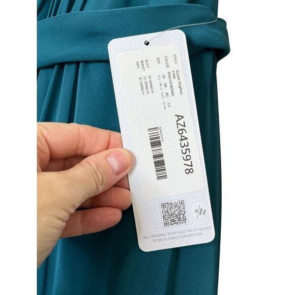 Azazie Daphne Bridesmaid Dress Peacock Teal Maxi Gown NWT Size A12 - Picture 12 of 16